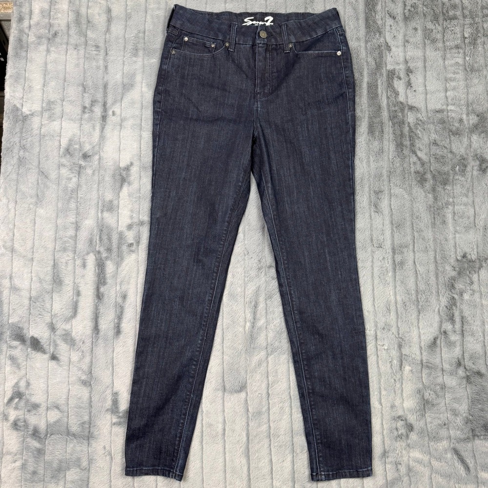 Seven7 Tummyless High Rise Skinny Jeans Dark Indigo Blue Women Size 10 Stretch